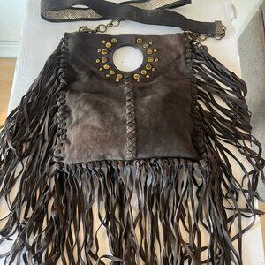 $498 RAMY BROOK FRINGE CROSSBODY SUEDE FOLD OVER BAG